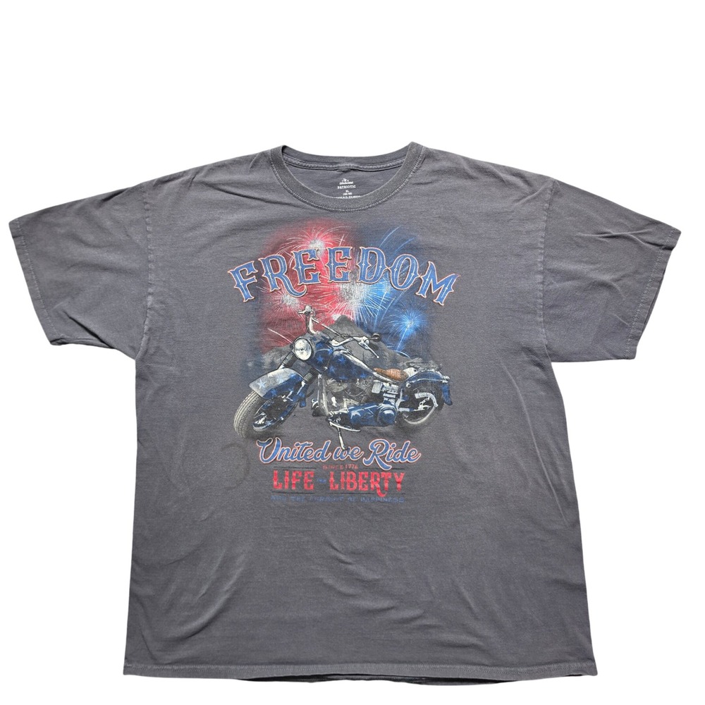 Vintage Distressed Tee Mens XL Gray Celebrate Freedom United We Ride Motorcycle
